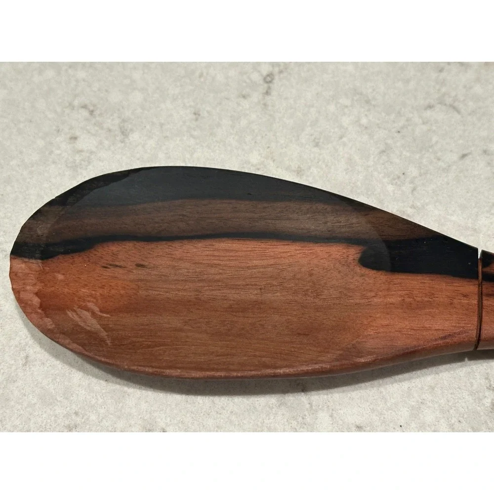 Handcrafted Two Tone Wood Serving Spoon Mother of Pearl Fish Inlay Bamboo Handle